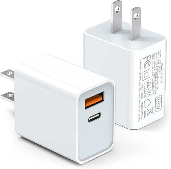 USB C Wall Charger Block 20W, 2-Pack Dual Port PD Power Delivery Fast Type C Charging Block Plug Compatible with iPhone USB C Wall Charger Block 20W, 2-Pack Dual Port PD Power Delivery Fast Type C Charging Block Plug Compatible with iPhone