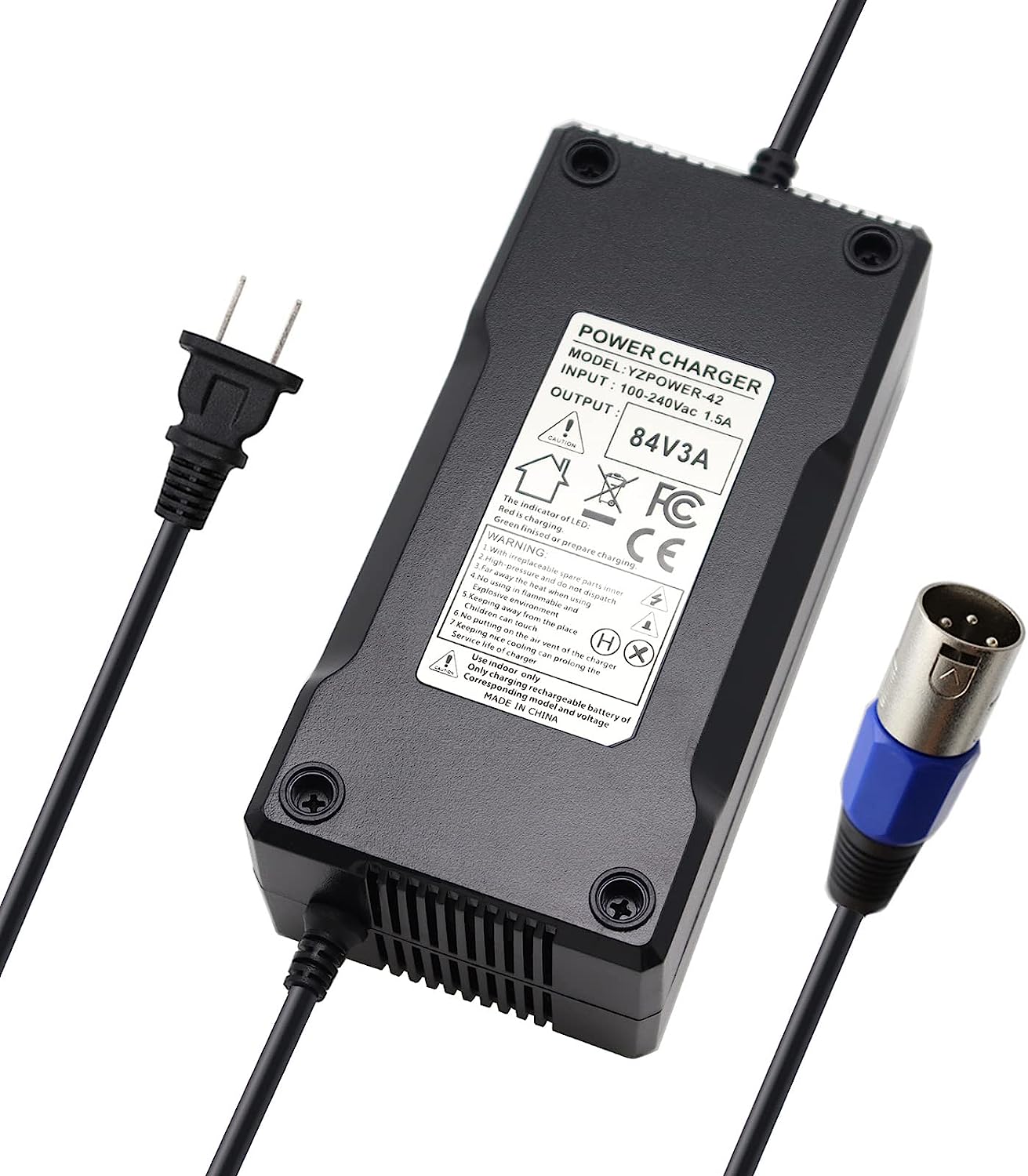 84V 3A Lithium Battery Charger AC Adapter Power Supply for 20S 72V Lithium Li-ion Batteries Pack with 3 Pin XLR Plug Co 84V 3A Lithium Battery Charger AC Adapter Power Supply for 20S 72V Lithium Li-ion Batteries Pack with 3 Pin XLR Plug Co