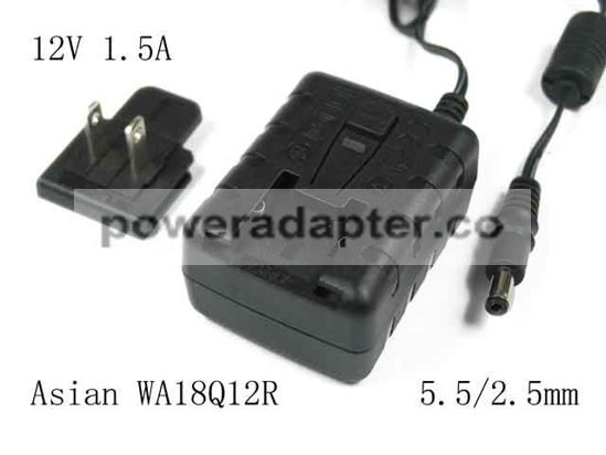 APD 12V 1.5A Asian Power Devices WA18Q12R AC Adapter Barrel 5.5/2.5mm, US 2-Pin Plug, New APD 12V 1.5A Asian Power Devices WA18Q12R AC Adapter Barrel 5.5/2.5mm, US 2-Pin Plug, New