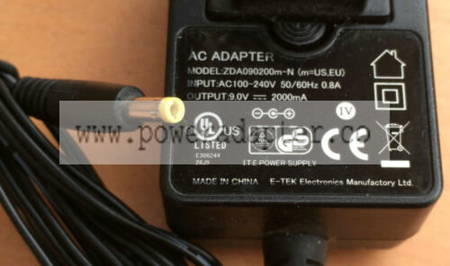 9v DC 2A E-TEK ZDA090200m-N AC/DC UK Plug Adaptor PSU Power Supply mains adapter Good working condition Output DC 9v 9v DC 2A E-TEK ZDA090200m-N AC/DC UK Plug Adaptor PSU Power Supply mains adapter Good working condition Output DC 9v