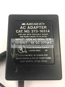Archer Radio Shack 9V Adapter 273-1651 Archer Radio Shack OEM 6V AC Adaptor 273-1454. Condition is Used. Shipped with Archer Radio Shack 9V Adapter 273-1651 Archer Radio Shack OEM 6V AC Adaptor 273-1454. Condition is Used. Shipped with