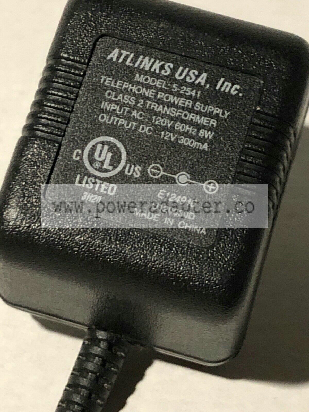 Atlinks USA 5-2541 Telephone Power Supply DC 12V 300mA Class 2 Transformer Product Type: Transformer Output Voltage: Atlinks USA 5-2541 Telephone Power Supply DC 12V 300mA Class 2 Transformer Product Type: Transformer Output Voltage: