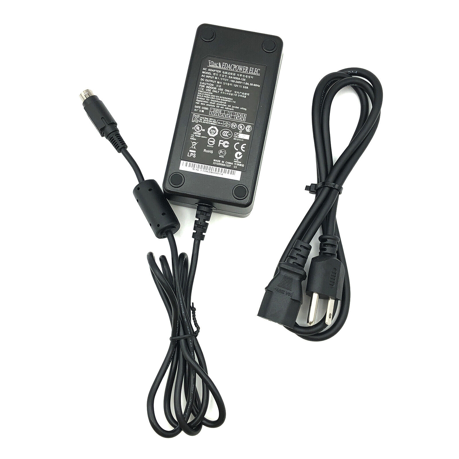 Genuine 4 Pin Edac AC/DC Adapter EA1050A-120 Power Supply 12V 5A w/Cord Type AC/DC Adapter Features Powered Compatible Genuine 4 Pin Edac AC/DC Adapter EA1050A-120 Power Supply 12V 5A w/Cord Type AC/DC Adapter Features Powered Compatible