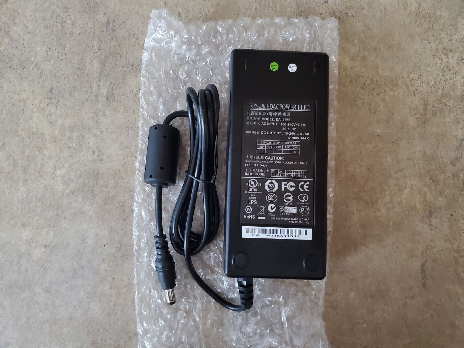 EDAC POWER ADAPTER EA10953 240V-AC 24V-3.75A DC-OUTPUT NO CORD L3-9 Brand EDACPOWER Type Power Supplies & Batteries Col EDAC POWER ADAPTER EA10953 240V-AC 24V-3.75A DC-OUTPUT NO CORD L3-9 Brand EDACPOWER Type Power Supplies & Batteries Col