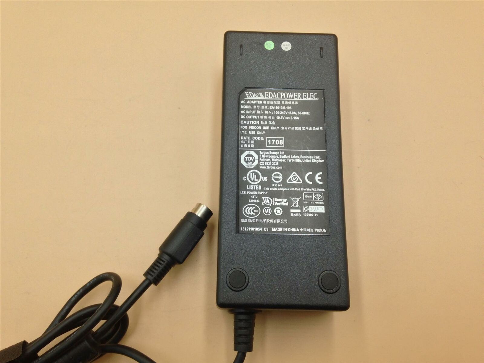 EDACPOWER EA11013M-195 19.5V 6.15A 120W AC Power Adapter, Used Manufacturer: EDACPOWER Model: EA11013M-195 Voltage: 1 EDACPOWER EA11013M-195 19.5V 6.15A 120W AC Power Adapter, Used Manufacturer: EDACPOWER Model: EA11013M-195 Voltage: 1