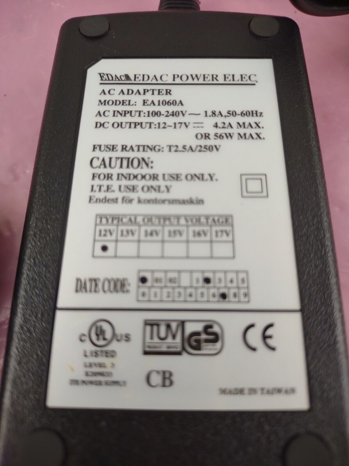 EDAC POWER EA1060A POWER ADAPTER FOR MARSHALL V-R6RP-SDI MONITOR Type AC/DC Adapter MPN EA1060A Output Voltage 9 V Bran EDAC POWER EA1060A POWER ADAPTER FOR MARSHALL V-R6RP-SDI MONITOR Type AC/DC Adapter MPN EA1060A Output Voltage 9 V Bran