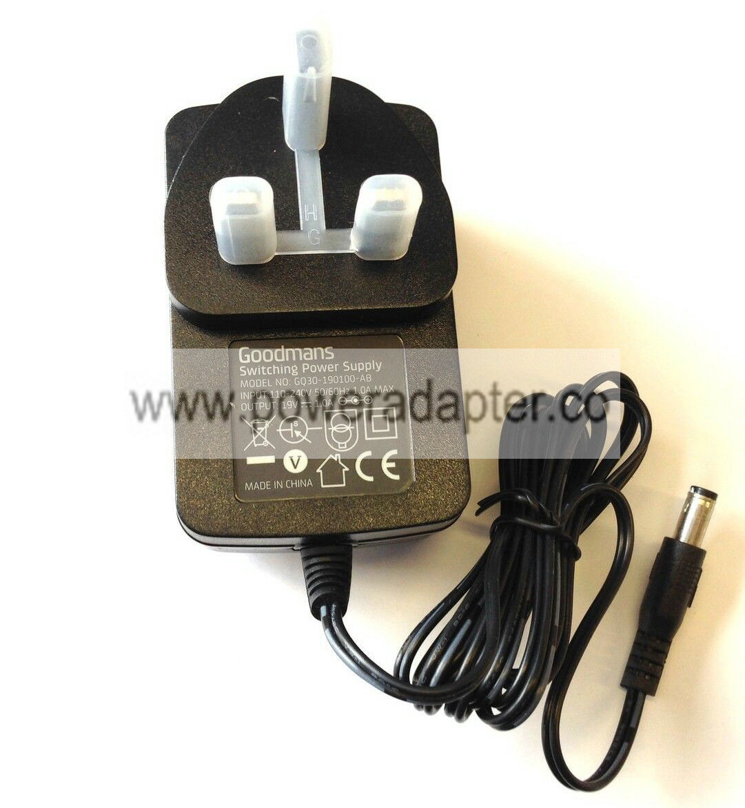 GENUINE ORIGINAL GOODMANS GQ30-190100-AB POWER SUPPLY DC ADAPTER 19V 1.0A GENUINE ORIGINAL GOODMANS GQ30-190100-AB POWER SUPPLY DC ADAPTER 19V 1.0A