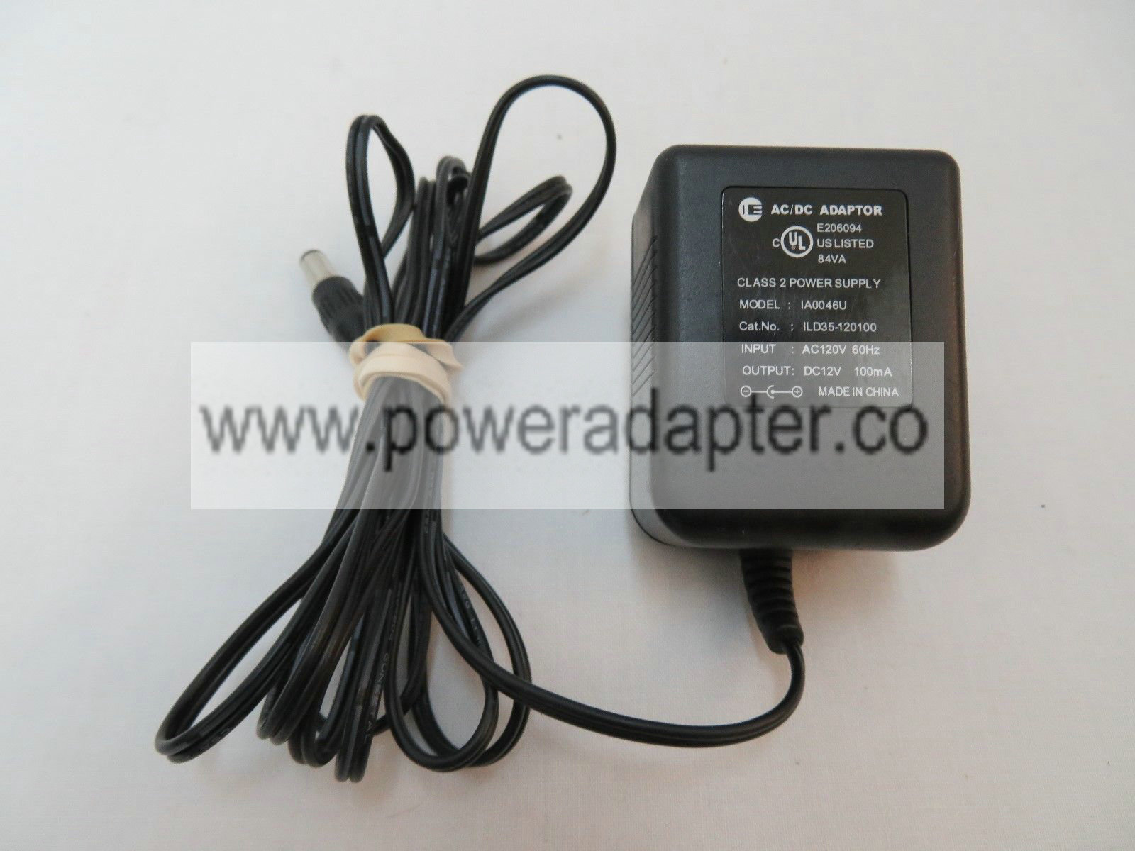 IA0046U AC/DC adapter Power Supply 12V, 100mA Brand: IE Model no: IA0046U MPN: IA0046U input: AC 120 V 60H IA0046U AC/DC adapter Power Supply 12V, 100mA Brand: IE Model no: IA0046U MPN: IA0046U input: AC 120 V 60H