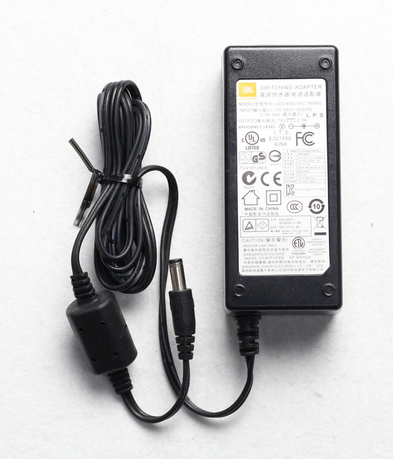 Switching Power Supply AC Adapter JBL ADS-65SI-19-2 18045G 18V-2.5A UPC: Does not apply Model: ADS-65SI-19-2 18045G Switching Power Supply AC Adapter JBL ADS-65SI-19-2 18045G 18V-2.5A UPC: Does not apply Model: ADS-65SI-19-2 18045G