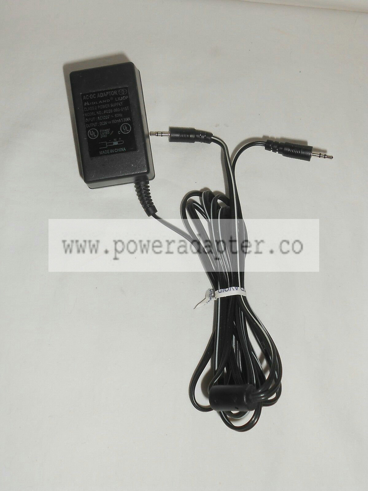 Midland LXADP AC Adapter Model AU28-090-015T Dual Male Plugs 9V Model: AU28-090-015T Output Voltage: 9V MPN: Does N Midland LXADP AC Adapter Model AU28-090-015T Dual Male Plugs 9V Model: AU28-090-015T Output Voltage: 9V MPN: Does N