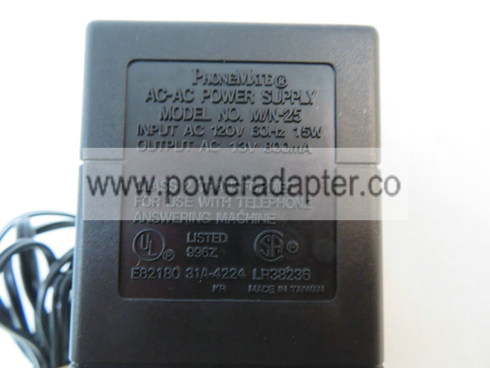 PhoneMate M/N-25 AC Adapter Power Supply Class 2 Transformer 13VAC 800mA Brand: PhoneMate Model no: M/N-25 MPN: PhoneMate M/N-25 AC Adapter Power Supply Class 2 Transformer 13VAC 800mA Brand: PhoneMate Model no: M/N-25 MPN: