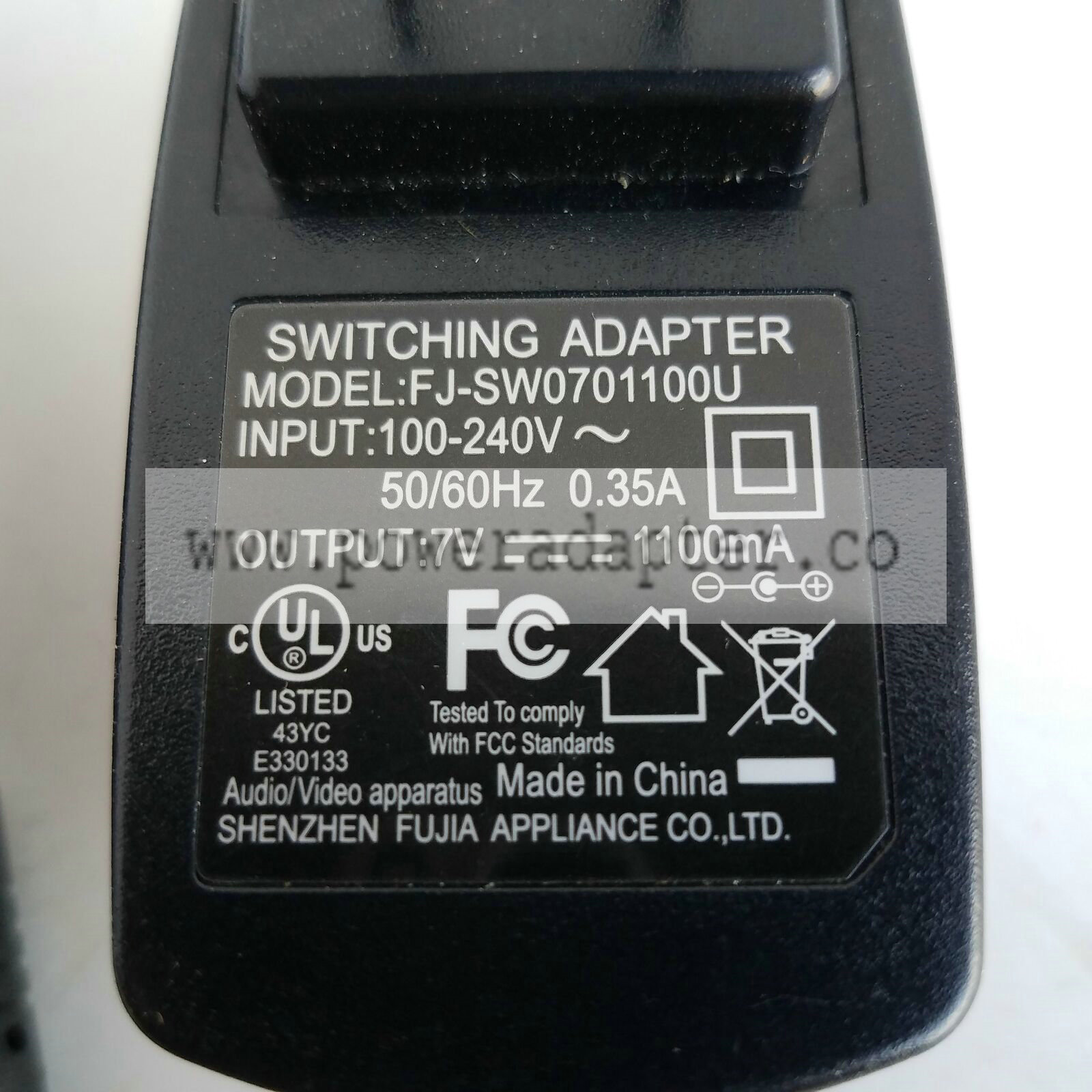 Shenzhen Fujia Switching Adapter FJ-SW0701100U Power Supply Brand: Shenzhen Fujia Appliance Co., Ltd. MPN: FJ-SW0