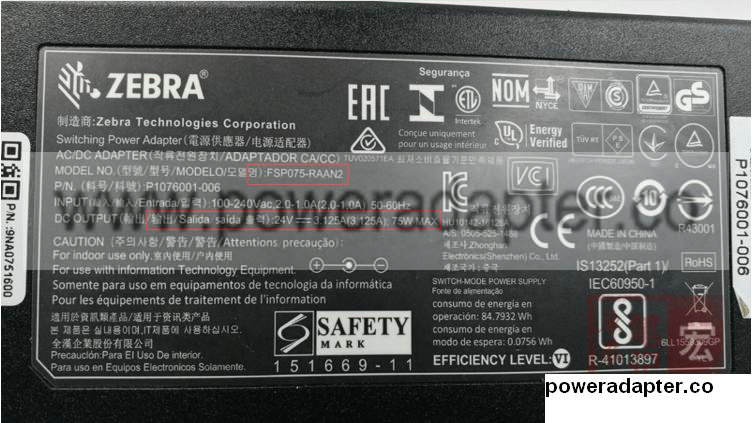 original Zebra 24V 3.125A 75W FSP075-RAAN2 Printer AC Power Adapter Cord Charger printer power adapter original Zebra 24V 3.125A 75W FSP075-RAAN2 Printer AC Power Adapter Cord Charger printer power adapter