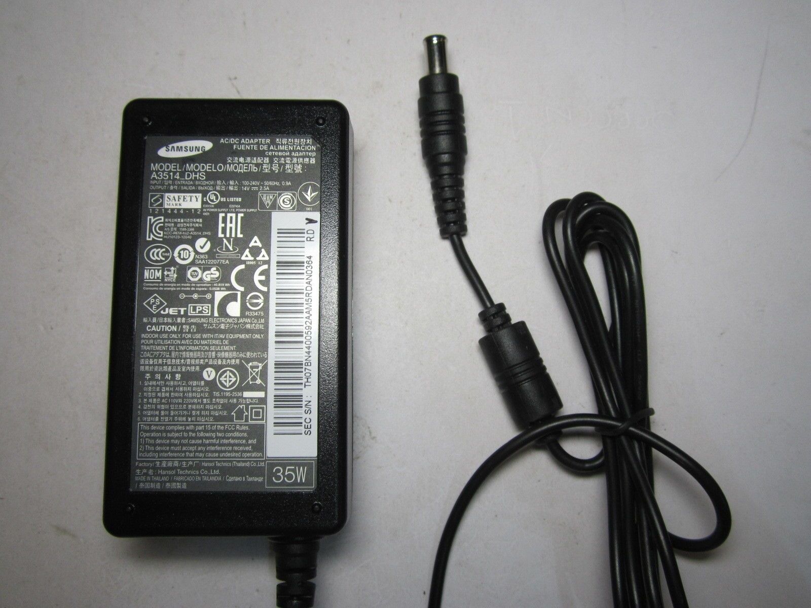 Original Samsung 14V 2.5A 35W AC DC Power Adapter PSU for LS27E510CS/EN Monitor Max. Output Power: 35W MPN: BAYi1-14