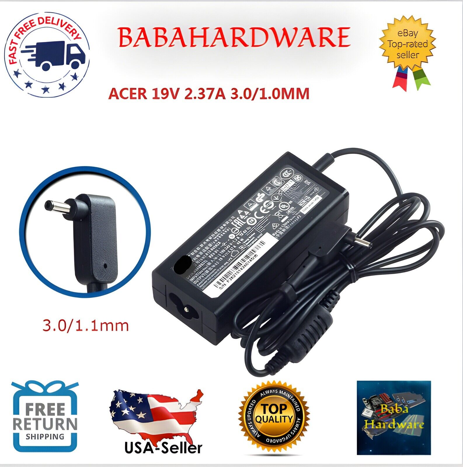 19V 2.37A 45W Laptop Replacement Power Adapter Charger For Acer Aspire 3.0*1.1mm Compatible Brand For Acer Bundled Item 19V 2.37A 45W Laptop Replacement Power Adapter Charger For Acer Aspire 3.0*1.1mm Compatible Brand For Acer Bundled Item