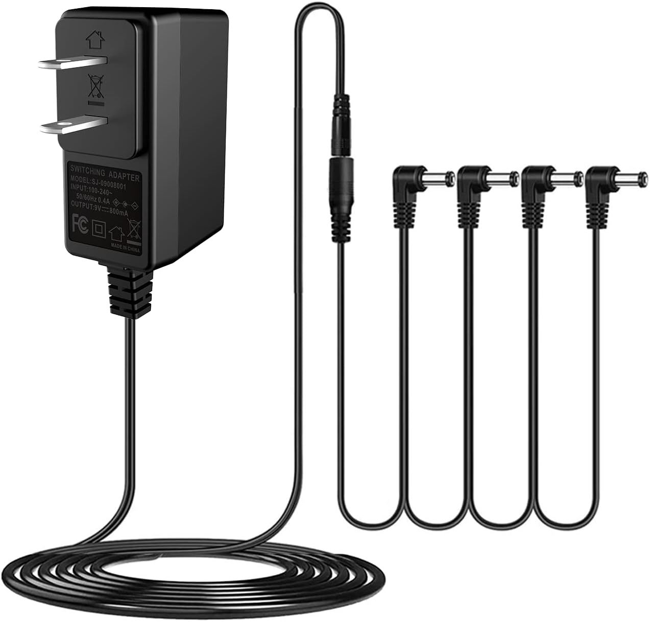 DC 9V Guitar Pedal Power Supply (800mA -1A) AC Wall Charger Adapter with 4 Way Daisy Chain Pedal Cables (8.8 FT), Compat DC 9V Guitar Pedal Power Supply (800mA -1A) AC Wall Charger Adapter with 4 Way Daisy Chain Pedal Cables (8.8 FT), Compat