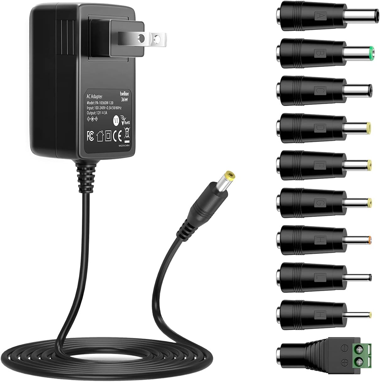 12V 3A 2.5A AC DC Power Adapter Supply Cord Wall Charger for 12 Volt Electronics - 3000mA Max. Connector Type Barrel Co 12V 3A 2.5A AC DC Power Adapter Supply Cord Wall Charger for 12 Volt Electronics - 3000mA Max. Connector Type Barrel Co