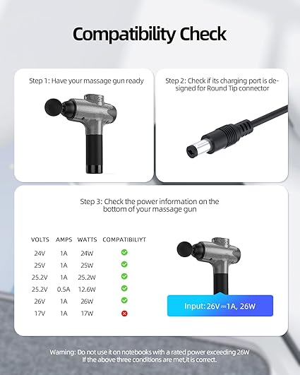 26V Charger for Toloco Massage Gun - Compatible with Toloco EM26,T11 Pro,TO-M63,FCA135-252010 Massage Gun 6FT Power Cord 26V Charger for Toloco Massage Gun - Compatible with Toloco EM26,T11 Pro,TO-M63,FCA135-252010 Massage Gun 6FT Power Cord