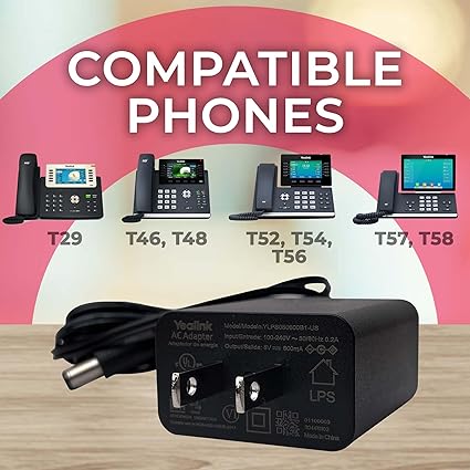 Yealink Phone Power Adapter PS5V2000US - for Yealink Telephones SIP-T29G, T46S T48S, T58A, T58-CAM, T54W, T57W, MP54, MP Yealink Phone Power Adapter PS5V2000US - for Yealink Telephones SIP-T29G, T46S T48S, T58A, T58-CAM, T54W, T57W, MP54, MP