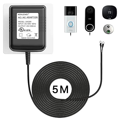 Doorbell Power Adapter for Ring, 24V Universal Transformer Compatible with Multiple Types,16ft/5M,24V Power Source Ac M Doorbell Power Adapter for Ring, 24V Universal Transformer Compatible with Multiple Types,16ft/5M,24V Power Source Ac M