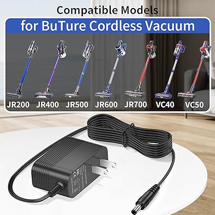 Charger for BuTure Cordless Vacuum Power Cord Compatible with BuTure JR200 JR400 JR500 JR600 JR700 VC40 VC50 Stick Vacuu Charger for BuTure Cordless Vacuum Power Cord Compatible with BuTure JR200 JR400 JR500 JR600 JR700 VC40 VC50 Stick Vacuu