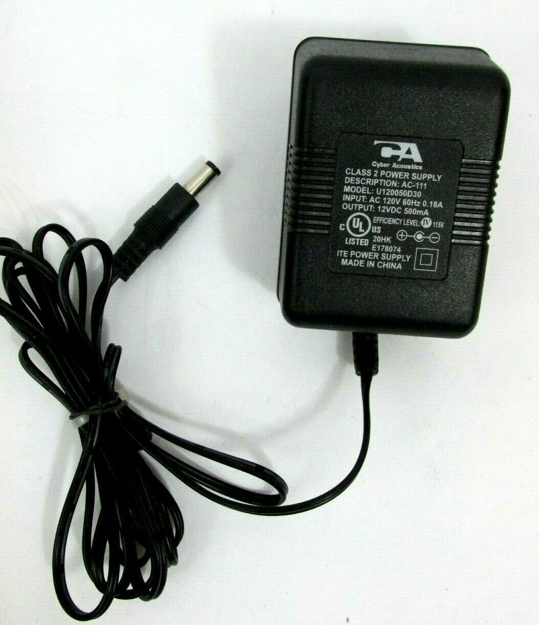 new Cyber Acoustics OEM AC-111 Power Supply Transformer Adapter 12vDC 500mA Type: AC/AC Adapter Connection Split/Dupl new Cyber Acoustics OEM AC-111 Power Supply Transformer Adapter 12vDC 500mA Type: AC/AC Adapter Connection Split/Dupl