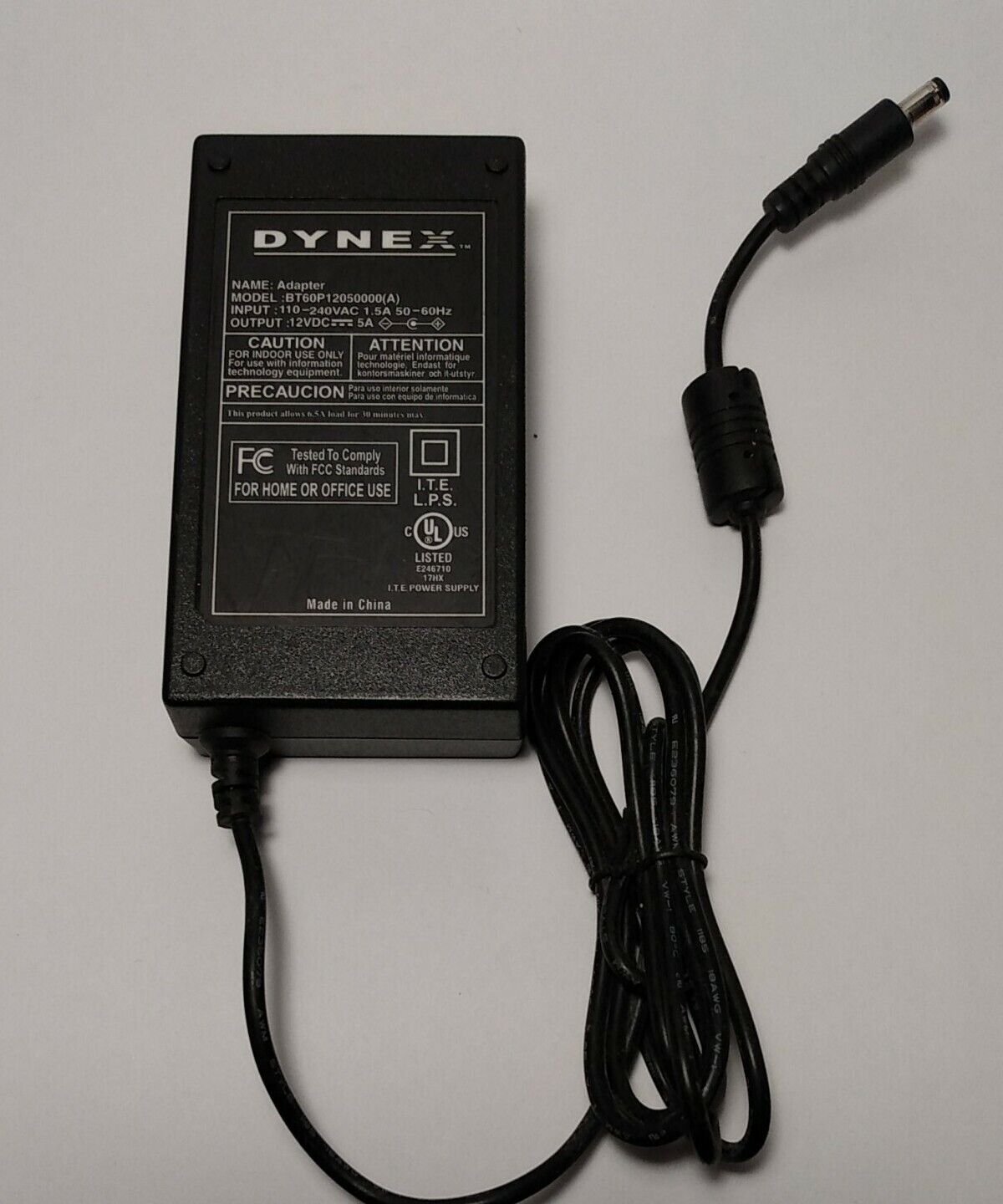 Dynex BT60P12050000(A) Power Supply AC Adapter DC 12V 5A ( No Power Cord) Brand: Dynex Type: Adapter Custom Bundle Dynex BT60P12050000(A) Power Supply AC Adapter DC 12V 5A ( No Power Cord) Brand: Dynex Type: Adapter Custom Bundle