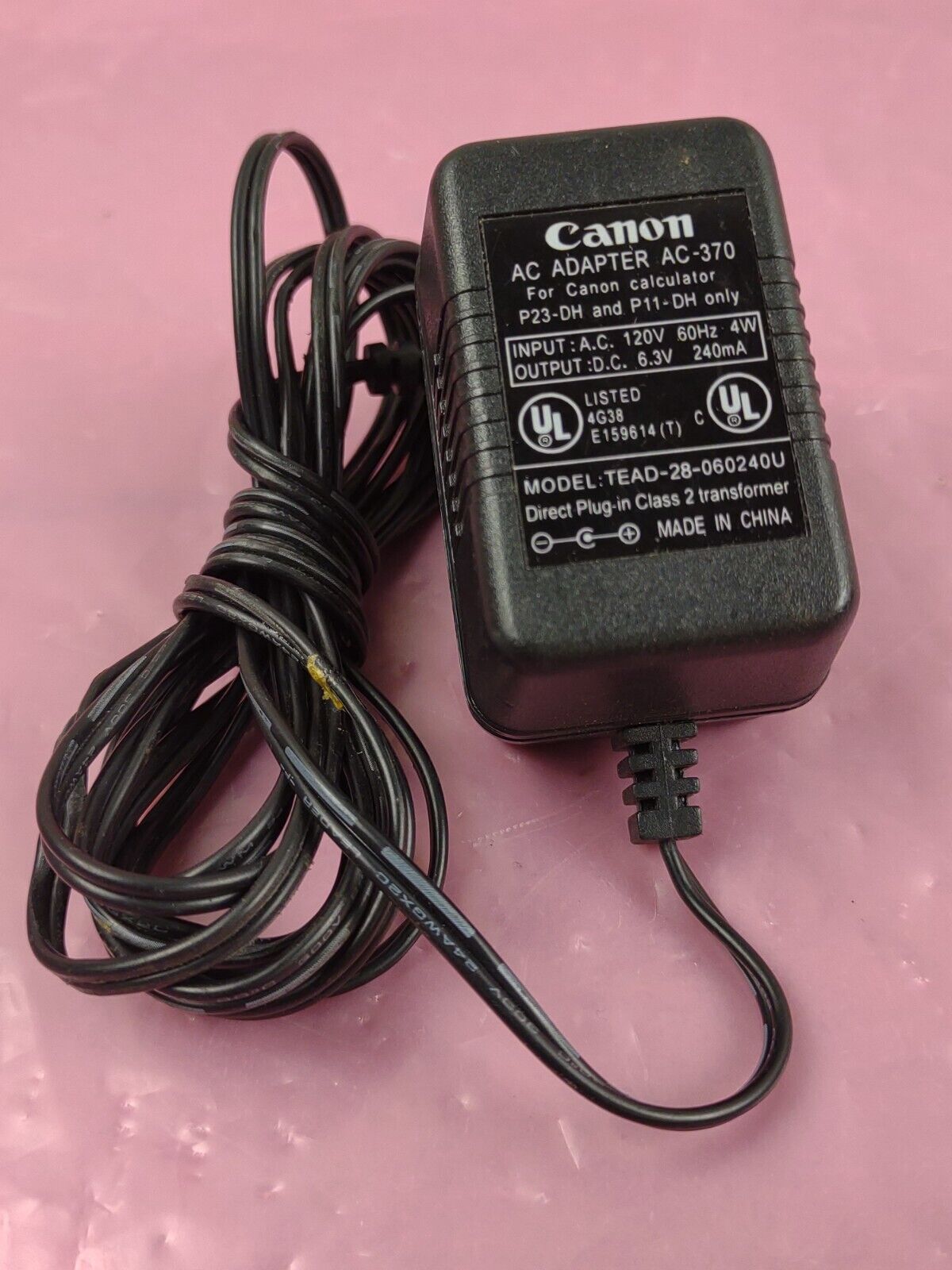 Canon AC Power Adapter AC-370 Model TEAD-28-060240U Input 120v Output 6.3v 240ma Type: AC/AC Adapter Features: Powe Canon AC Power Adapter AC-370 Model TEAD-28-060240U Input 120v Output 6.3v 240ma Type: AC/AC Adapter Features: Powe