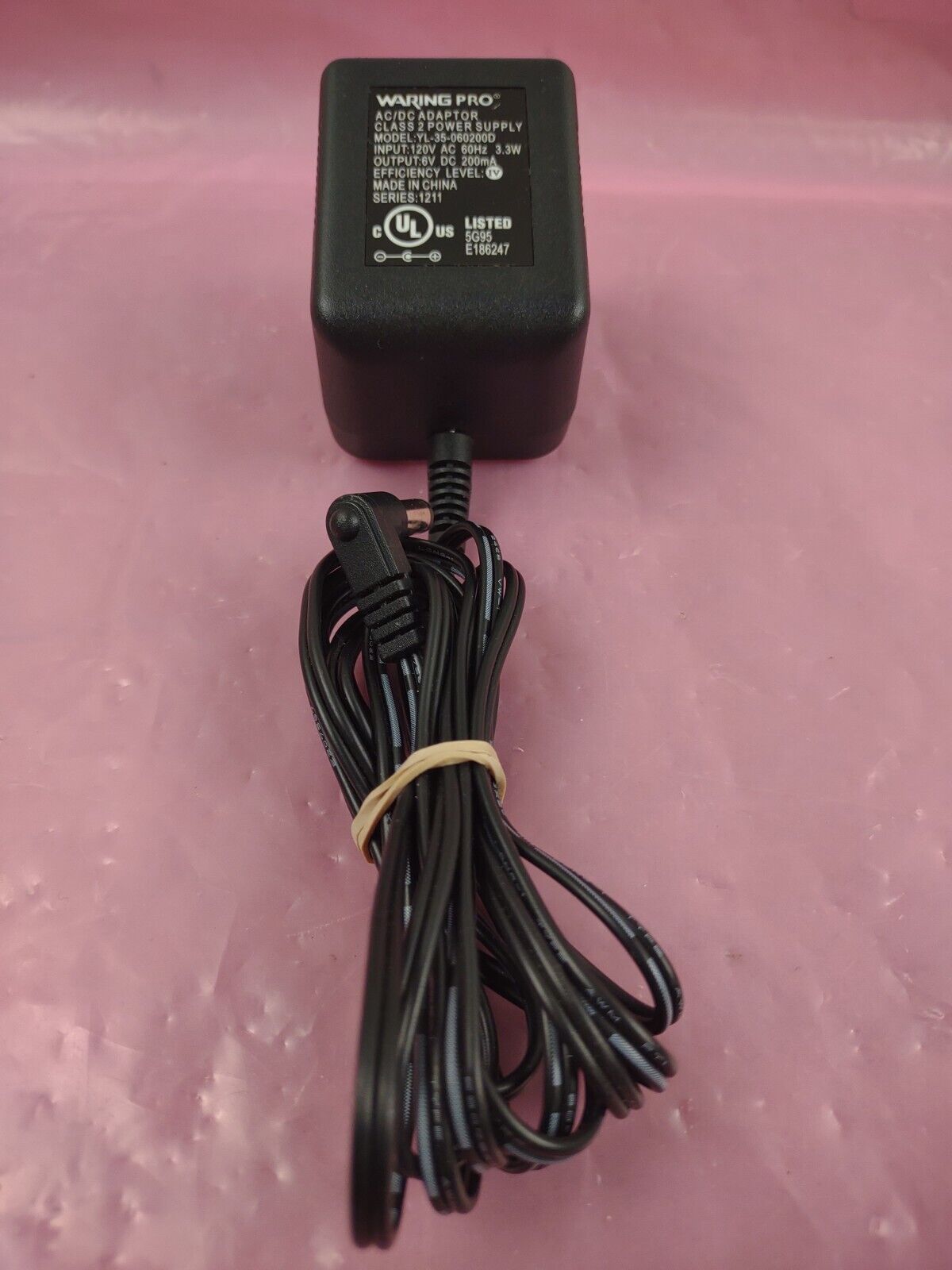 Waring Pro Power Supply Adapter Model: YL-35-060200D Output: 6V DC 200mA Type: AC/DC Adapter Output Voltage: 6 V B Waring Pro Power Supply Adapter Model: YL-35-060200D Output: 6V DC 200mA Type: AC/DC Adapter Output Voltage: 6 V B