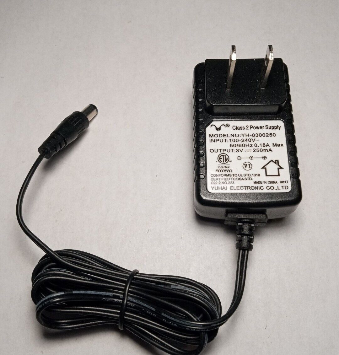 Yuhai Electronic AC Adaptor Class 2 Power Supply YH-0300250 3V 2500mA Brand: Yuhai Type: AC/DC Adapter Connector Yuhai Electronic AC Adaptor Class 2 Power Supply YH-0300250 3V 2500mA Brand: Yuhai Type: AC/DC Adapter Connector